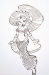  1girl artist_request breasts cleavage earrings jewelry looking_at_viewer monochrome pointy_ears ponytail shantae shantae_(character) wayforward wide_hips 