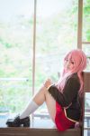 1girl baka_to_test_to_shoukanjuu cosplay highres himeji_mizuki legs miniskirt photo pink_hair school_uniform skirt solo thighs 