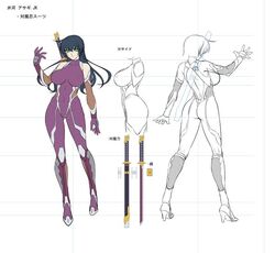  1girl ass back blush bodysuit breasts character_sheet concept_art female igawa_asagi kagami_hirotaka large_breasts lilith-soft long_hair solo sword taimanin_asagi weapon 