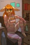  1girl artist_request cup furry long_hair orange_hair pajamas rabbit solo 