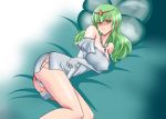  1girl bed blush breasts dress erect_nipples fairy_tail gloves green_eyes green_hair hisui_e._fiore large_breasts panties underwear 