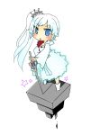  1girl blush chibi dress rapier rwby simple_background sword weiss_schnee white_background white_hair 