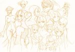  1boy 2girls animal_ears bare_shoulders breasts breath_of_fire breath_of_fire_v cat_ears cat_girl child dress furry k_okita lin_(breath_of_fire) long_hair monochrome multiple_girls nina_(breath_of_fire_v) nude pubic_hair ryuu_(breath_of_fire_v) short_hair sketch work_in_progress 