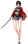  1girl black_hair breasts female japanese_clothes kimono kurenai_(red_ninja) large_breasts red_ninja short_hair simple_background solo sword 