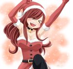  1girl black_legwear breasts erza_scarlet fairy_tail gloves hat large_breasts open_mouth redhead santa_costume santa_hat 