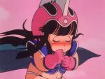  1girl 80s animated animated_gif armor armpits bikini_armor black_hair cape chi-chi_(dragon_ball) child dragon_ball female helmet long_hair oldschool sky 