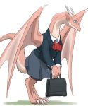  1girl artist_request blue_eyes briefcase dragon furry school_uniform simple_background solo wings 