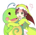  1girl brown_hair chamot_rosso green_eyes hat open_mouth pokemon politoed ribbon rokka_no_yuusha short_hair 