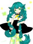  1girl braid flower gatchaman gatchaman_crowds green_eyes green_hair long_hair school_uniform skirt twin_braids utsutsu 