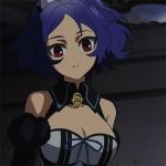  1girl animated animated_gif blue_hair bow breasts chess_belle cleavage fang owari_no_seraph purple_hair red_eyes solo 
