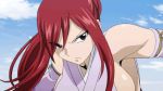  1girl animated animated_gif breasts erza_scarlet fairy_tail female japanese_clothes large_breasts long_hair redhead sideboob solo weapon 