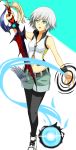  1girl breasts genderswap keyblade kingdom_hearts riku shoes short_hair shorts simple_background solo thigh-highs white_hair 