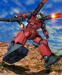  clouds firing gun guncannon gundam hiropon_(tasogare_no_puu) mecha mobile_suit_gundam no_humans sky weapon 