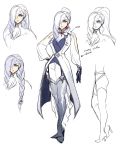  1girl alternate_hairstyle boots character_sheet concept_art ein_lee female gloves hair_over_one_eye high_heel_boots high_heels multiple_views official_art partially_colored rwby thigh_boots white_background white_hair winter_schnee 