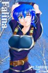  1girl blue_eyes blue_hair character_name copyright_name farina_(fire_emblem) female fire_emblem matching_hair/eyes nintendo one_eye_closed sky solo starlight_express 