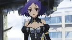  1girl animated animated_gif blue_hair bouncing_breasts breasts chess_belle cleavage fang female large_breasts owari_no_seraph red_eyes solo 