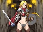  1girl armor bikini_armor blonde_hair blue_eyes breasts butcha-u cowboy_shot female julia_(yokubou_kaiki) large_breasts long_hair shield solo sword thigh_boots very_long_hair warrior weapon yokubou_kaiki_dai_244_shou 