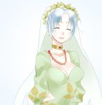  1girl blue_hair braid breasts choker cleavage closed_eyes dress grune_(tales) jewelry necklace open_mouth short_hair tales_of_(series) tales_of_legendia veil 
