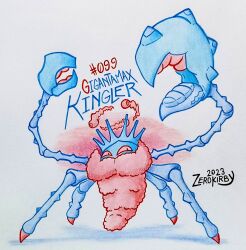  animal_focus artist_name commentary dated dynamax english_commentary full_body gigantamax gigantamax_kingler highres kingler limited_palette no_humans pokedex_number pokemon pokemon_(creature) pokemon_focus solo traditional_media white_background zerokirbyarts 