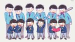  6+boys :3 baseball_bat black_eyes black_hair book brothers dual_persona grin hand_on_another&#039;s_head heart heart_in_mouth male_focus matsuno_choromatsu matsuno_ichimatsu matsuno_juushimatsu matsuno_jyushimatsu matsuno_karamatsu matsuno_osomatsu matsuno_todomatsu mery_(apfl0515) multiple_boys necktie open_mouth osomatsu-kun osomatsu-san sextuplet_(osomatsu-kun) sextuplets siblings smile sunglasses sunglasses_removed time_paradox younger 