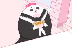  ._. 1other :3 bed bed_frame bedroom cupid cupii_(kumu_cotton) flower food heart heartsync pink_fur pixel_art school_uniform seal_(animal) sky(spookedyo) solo soup white_flower white_fur wings 
