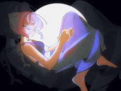  1girl 2822186522 animification barefoot blue_hair crop_top gem_(steven_universe) highres homeworld_gem_uniform lapis_lazuli_(steven_universe) short_hair skirt solo steven_universe 