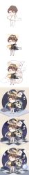  2boys absurdres back-to-back black_shirt black_shoes blue_cloak blue_eyes blue_hat brown_hair buttons checkered_floor chibi chinese_commentary cloak closed_mouth collared_jacket collared_shirt commentary_request constellation dual_persona expressionless floating_hair frilled_shirt_collar frills grey_hair hair_between_eyes halo hat hat_ornament high_collar highres holding holding_jewelry holding_trophy interruption_(echo-023) jacket jacket_on_shoulders jewelry light_blush light_frown long_sleeves making-of male_focus multiple_boys object_floating_above_hand outstretched_hand pants parted_bangs planet quanzhi_gaoshou shirt shoes shooting_star short_hair star_(symbol) star_hat_ornament sweatpants tall_image track_jacket trophy wang_jiexi wang_jiexi_(vaccaria) white_jacket white_pants wizard wizard_hat yellow_background yellow_halo 