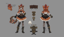  animal_hood asymmetrical_legwear black_boots black_gloves black_hair bloomers boots breasts brown_corset button_eyes buttons capelet closed_mouth concept_art corset cosplay facing_away facing_viewer final_fantasy final_fantasy_vii final_fantasy_vii:_ever_crisis full_body gloves grey_background grey_eyes hair_between_eyes hand_on_own_hip highres holding holding_weapon holding_wreath hood hood_up hooded_capelet medium_breasts multiple_views official_alternate_costume official_art orange_capelet orange_skirt red_xiii red_xiii_(cosplay) shirt short_hair single_thigh_boot skirt smile solo standing thigh_boots weapon white_bloomers white_shirt yuffie_kisaragi yuffie_kisaragi_(nanaki_mantle) 