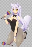  1girl al_bhed_eyes animal_ears breasts cleavage fang female fox_ears fox_tail genderswap gugure!_kokkuri-san kokkuri-san_(gugukoku) large_breasts long_hair looking_at_viewer open_mouth silver_hair smile solo sptbird tail very_long_hair yellow_eyes 