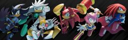 1girl 5boys absurdres amy_rose batman batman_(cosplay) black_fur clark_kent commentary cosplay cyborg_(dc) cyborg_(dc)_(cosplay) digimin echidna_boy english_commentary fox_boy furry furry_female furry_male green_lantern green_lantern_(cosplay) green_lantern_(series) hammer hedgehog_boy hedgehog_girl highres holding holding_hammer knuckles_the_echidna looking_at_viewer multiple_boys official_art pink_fur power_ring_(green_lantern) red_fur shadow_the_hedgehog silver_the_hedgehog sonic_(series) sonic_the_hedgehog superhero_costume superman superman_(cosplay) tails_(sonic) the_flash the_flash_(cosplay) white_fur wonder_woman wonder_woman_(cosplay) yellow_fur