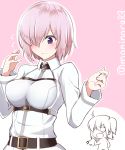  2girls breast_envy breasts fate/grand_order fate_(series) female_protagonist_(fate/grand_order) fujimaru_ritsuka_(female) hair_over_one_eye md5_mismatch moninora_(moninora83) multiple_girls pink_hair shielder_(fate/grand_order) source_request violet_eyes 