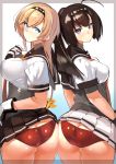  2girls akizuki_(kantai_collection) ass back-to-back blonde_hair blue_eyes brown_hair curvy gloves hairband highres huge_ass kantai_collection multiple_girls panties plump revision school_uniform serafuku skirt standing teruzuki_(kantai_collection) thick_thighs thighs underwear violet_eyes wamwam wide_hips 