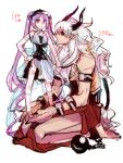  1boy 1girl asterios_(fate/grand_order) ball_and_chain black_sclera euryale fate/grand_order fate/hollow_ataraxia fate_(series) height_difference horns purple_hair red_eyes twintails violet_eyes white_hair 