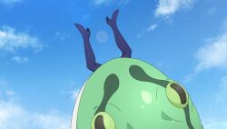  1girl animal aqua_(konosuba) blue_boots blue_sky boots cannibalism clouds day game_asset giant_snake green_snake high_heels highres kono_subarashii_sekai_ni_shukufuku_wo! kono_subarashii_sekai_ni_shukufuku_wo!_kono_yokubukai_game_ni_shinpan_o! lens_flare non-web_source official_art outdoors oversized_animal self-datamine sky snake thigh_boots upside-down 