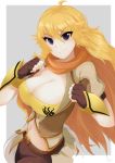  1girl blonde_hair breasts cleavage female large_breasts long_hair rwby smile solo yang_xiao_long 