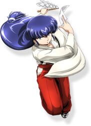  1girl gohei hakama hakama_skirt holding holding_gohei holding_ofuda japanese_clothes long_hair lowres miko official_art ofuda purple_hair red_hakama sakura_(urusei_yatsura) skirt solo urusei_yatsura wide_sleeves 