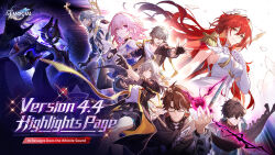  3girls 4boys antenna_hair arm_strap arm_up belt black-framed_eyewear black_belt black_choker black_gloves black_hair black_jacket black_pants black_scarf black_shirt black_skirt blue_eyes blue_jacket bow breasts brown_hair buttons caelus_(honkai:_star_rail) camera cape chain chinese_clothes choker clenched_hand closed_mouth clothes_around_waist coat collarbone constellation_print copyright_name crossed_bangs dan_heng_(honkai:_star_rail) dan_heng_(hunt)_(honkai:_star_rail) dated dress dual_persona earrings elbow_gloves english_commentary english_text epaulettes eyeliner feathered_wings feet_out_of_frame fingerless_gloves floating_cape floating_hair flower flower_ornament from_side glasses gloves gold_chain gold_earrings green_eyes grey_jacket hair_between_eyes hair_flower hair_ornament halo halo_behind_head hand_on_own_chest hand_up head_wings highres himeko_(honkai:_star_rail) himeko_(nova)_(honkai:_star_rail) holding holding_polearm holding_weapon honkai:_star_rail honkai_(series) hood hooded_jacket jacket jewelry lapels large_breasts long_dress long_hair long_sleeves looking_at_viewer looking_up magic makeup march_7th_(honkai:_star_rail) march_7th_(preservation)_(honkai:_star_rail) medium_breasts miniskirt multicolored_eyes multicolored_hair multicolored_jacket multiple_boys multiple_girls necklace official_art open_clothes open_coat open_jacket open_mouth orb pants partially_fingerless_gloves piercing pink_hair pocket_watch polearm purple_shirt purple_sky red_cape red_eyeliner red_flower red_hair red_rose rose scarf shirt short_hair sidelocks single_earring skirt sky sleeveless sleeveless_dress smile space spear star_(sky) star_(symbol) star_earrings star_hair_ornament star_necklace starry_sky stelle_(honkai:_star_rail) streaked_hair sunday_(honkai:_star_rail) t-shirt tassel teeth thigh_strap tied_jacket trailblazer_(honkai:_star_rail) turtleneck turtleneck_shirt two-sided_fabric two-sided_jacket two-tone_jacket upper_body v-shaped_eyebrows very_long_hair violet_eyes watch wavy_hair weapon welt_yang white_coat white_dress white_flower white_gloves white_hair white_scarf white_shirt wide_sleeves wing_piercing wings yellow_bow yellow_eyes yellow_jacket 