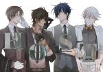  4boys arm_tattoo bespectacled black_gloves black_hair bow bowtie brown_hair character_name eyepatch formal glasses gloves grin heshikiri_hasebe male_focus multiple_boys nair necktie one_eye_closed ookurikara shokudaikiri_mitsutada smile suit suspenders tattoo touken_ranbu tsurumaru_kuninaga violet_eyes white_gloves white_hair yellow_eyes 