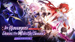  3girls 4boys antenna_hair arm_strap arm_up belt black-framed_eyewear black_belt black_choker black_gloves black_hair black_jacket black_pants black_scarf black_shirt black_skirt blue_eyes blue_jacket bow breasts brown_hair buttons caelus_(honkai:_star_rail) camera cape chain chinese_clothes choker clenched_hand closed_mouth clothes_around_waist coat collarbone constellation_print copyright_name crossed_bangs dan_heng_(honkai:_star_rail) dan_heng_(hunt)_(honkai:_star_rail) dated dress dual_persona earrings elbow_gloves english_commentary english_text epaulettes eyeliner feathered_wings feet_out_of_frame fingerless_gloves floating_cape floating_hair flower flower_ornament from_side glasses gloves gold_chain gold_earrings green_eyes grey_jacket hair_between_eyes hair_flower hair_ornament halo halo_behind_head hand_on_own_chest hand_up head_wings highres himeko_(honkai:_star_rail) himeko_(nova)_(honkai:_star_rail) holding holding_polearm holding_weapon honkai:_star_rail honkai_(series) hood hooded_jacket jacket jewelry lapels large_breasts long_dress long_hair long_sleeves looking_at_viewer looking_up magic makeup march_7th_(honkai:_star_rail) march_7th_(preservation)_(honkai:_star_rail) medium_breasts miniskirt multicolored_eyes multicolored_hair multicolored_jacket multiple_boys multiple_girls necklace official_art open_clothes open_coat open_jacket open_mouth orb pants partially_fingerless_gloves piercing pink_hair pocket_watch polearm purple_shirt purple_sky red_cape red_eyeliner red_flower red_hair red_rose rose scarf shirt short_hair sidelocks single_earring skirt sky sleeveless sleeveless_dress smile space spear star_(sky) star_(symbol) star_earrings star_hair_ornament star_necklace starry_sky stelle_(honkai:_star_rail) streaked_hair sunday_(honkai:_star_rail) t-shirt tassel teeth thigh_strap tied_jacket trailblazer_(honkai:_star_rail) turtleneck turtleneck_shirt two-sided_fabric two-sided_jacket two-tone_jacket upper_body v-shaped_eyebrows very_long_hair violet_eyes watch wavy_hair weapon welt_yang white_coat white_dress white_flower white_gloves white_hair white_scarf white_shirt wide_sleeves wing_piercing wings yellow_bow yellow_eyes yellow_jacket 