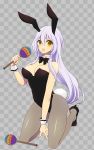  1girl al_bhed_eyes animal_ears breasts bunny_tail bunnysuit cleavage fox_ears genderswap genderswap_(mtf) gugure!_kokkuri-san highres kokkuri-san_(gugukoku) long_hair looking_at_viewer open_mouth pantyhose rabbit_ears silver_hair solo sptbird tail 