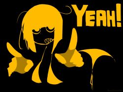  1girl aiming aiming_at_viewer ass ass_focus bikini black_background blonde_hair breasts covered_nipples dynamic_pose english_text gold_bikini hair_over_face highres huge_breasts looking_at_viewer messy_hair nakineiriko_(dafdafson) original sharp_teeth short_hair sketch swimsuit teeth upper_body yellow_eyes 