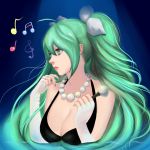 1girl bare_shoulders breasts cleavage elbow_gloves female fingerless_gloves gloves green_eyes green_hair hatsune_miku jewelry large_breasts lips long_hair nail_polish necklace solo upper_body vocaloid 
