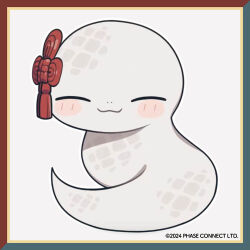  2024 :3 agemaki_knot blush border chibi chibi_only closed_eyes commentary copyright_logo copyright_notice gold_border green_border hebi-san(kannagi_loki) logo official_art phase_connect red_border red_rope rope shinoda_mame simple_background snake solo white_background white_scales white_snake 