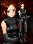  1girl bodysuit brown_hair claire_redfield dino_crisis highres regina_(cosplay) resident_evil skin_tight 