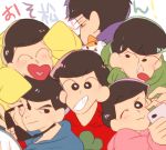  6+boys ;3 black_hair brothers cat cellphone chokota closed_eyes copyright_name crayon_shin-chan heart heart_in_mouth hood hoodie male_focus matsuno_choromatsu matsuno_ichimatsu matsuno_juushimatsu matsuno_jyushimatsu matsuno_karamatsu matsuno_osomatsu matsuno_todomatsu multiple_boys one_eye_closed osomatsu-kun osomatsu-san parody phone self_shot sextuplets siblings sleeves_past_wrists smartphone smile style_parody sunglasses sunglasses_removed 