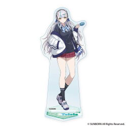  1girl acrylic_stand_(medium) ak-alfa_(girls'_frontline) bag black_cardigan black_socks blue_bow blue_bowtie blue_streaks bow bow_hairband bowtie buttons cardigan cardigan_under_jacket center-flap_bangs character_name closed_mouth company_name copyright_notice dot_nose duffel_bag earrings expressionless full_body girls'_frontline_2:_exilium girls_frontline hair_bow hair_ornament hairband hairclip hand_fan hand_in_pocket hand_up handheld_electric_fan heel_up holding holding_fan jacket jewelry kneehighs legs light_blush long_hair long_sleeves looking_at_viewer low_twintails merchandise_available microskirt multicolored_hair off_shoulder official_alternate_costume official_alternate_hairstyle official_art open_clothes open_jacket plaid_bow plaid_bowtie plaid_clothes plaid_skirt pleated_skirt pocket polka_dot polka_dot_bow puffy_long_sleeves puffy_sleeves re_(re_09) red_skirt school_uniform second-party_source shoes shoulder_bag simple_background single_earring skirt sneakers socks solo standing star_(symbol) star_hair_ornament streaked_hair temporal_hairline tololo_(girls'_frontline_2) track_jacket twintails two-tone_hair very_long_hair white_background white_bag white_bow white_hair white_jacket white_shoes wing_collar winter_uniform yellow_eyes 