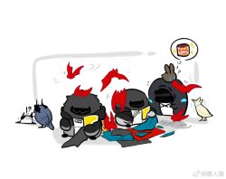  !? 1other 3boys 3girls ambiguous_gender amiya_(arknights) animalization ardashir_(arknights) arknights arknights:_endfield bat_(animal) bird chibi chibi_only chinese_commentary commentary_request crow doctor_(arknights) endministrator_(arknights) female_endministrator_(arknights) hua_ren_nan in-franchise_crossover logos_(arknights) male_endministrator_(arknights) multiple_boys multiple_girls pelican perlica_(arknights) rabbit scissors sewing snake white_background 