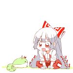  2girls bow chibi ex-keine fujiwara_no_mokou hair_ribbon kamishirasawa_keine long_hair multiple_girls red_eyes ribbon six_(fnrptal1010) smile tagme touhou very_long_hair white_hair 