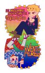  2boys blonde_hair boots braid copyright_name dated giorno_giovanna gradient gradient_background guido_mista hand_on_own_chin hand_on_own_knee hat jojo_no_kimyou_na_bouken legs_crossed multiple_boys nishiyama_(whatsoy) pointing polka_dot polka_dot_background purple_hair smile star tiger_print upside-down white_boots yellow_eyes 