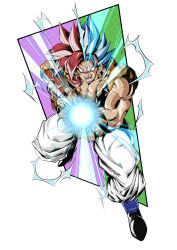  absurdres blue_eyes blue_sash body_fur dougi dragon_ball dragon_ball_gt dragon_ball_super dragon_ball_super_broly dual_persona gogeta highres kamehameha_(dragon_ball) long_hair male_focus metamoran_vest monkey_boy muscular muscular_male no_nipples pants pectorals red_fur red_hair saiyan sash spiky_hair split_theme super_saiyan super_saiyan_4 super_saiyan_blue symmetry user_nwwu4852 